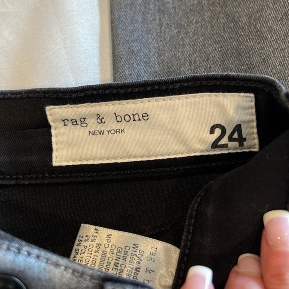 rag & bone /JEAN High Rise Ankle Skinny in Gunmetal Coated Stretch Jeans 24 - Picture 4 of 8